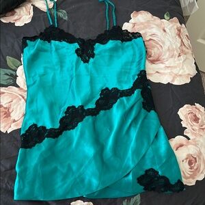 Victoria's Secret Teal and Black Lace Chemise